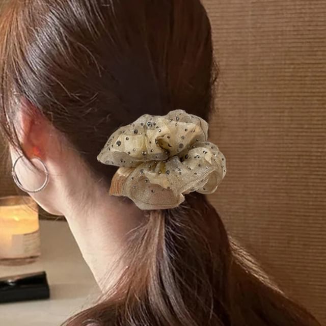 Allyrinta-Rhinestone Mesh Overlay Scrunchie