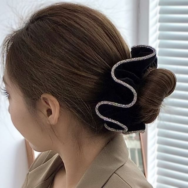 Allyrinta-Rhinestone Trim Velvet Scrunchie