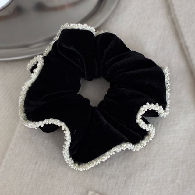 Allyrinta-Rhinestone Trim Velvet Scrunchie