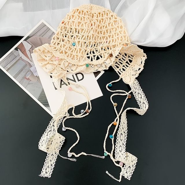Amandier-Beaded Crochet Earflap Hat