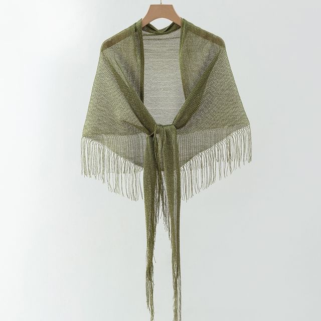Amandier-Fringed Knit Shawl