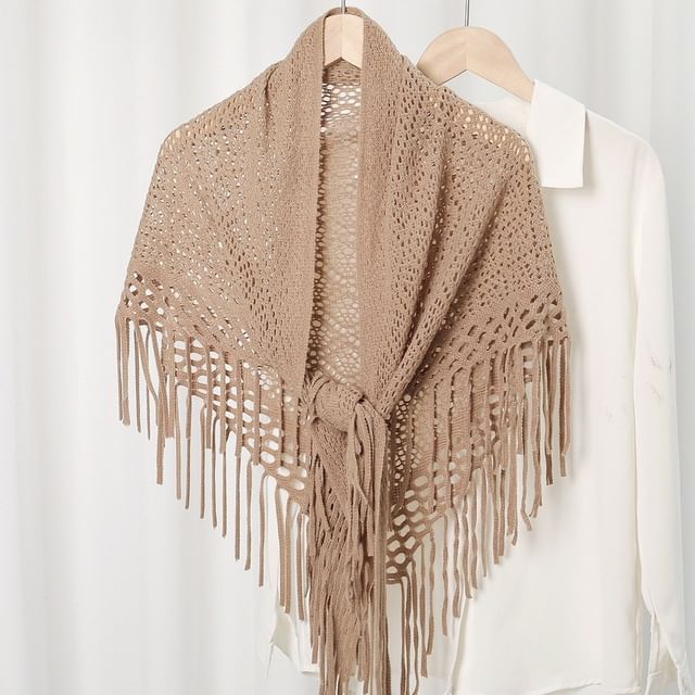 Amandier-Fringed Knit Shawl