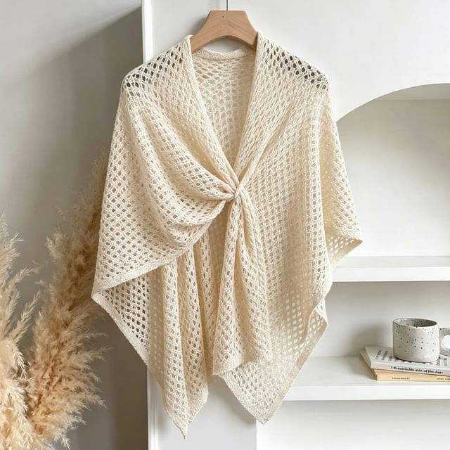 Amandier-Perforated Plain Knit Shawl