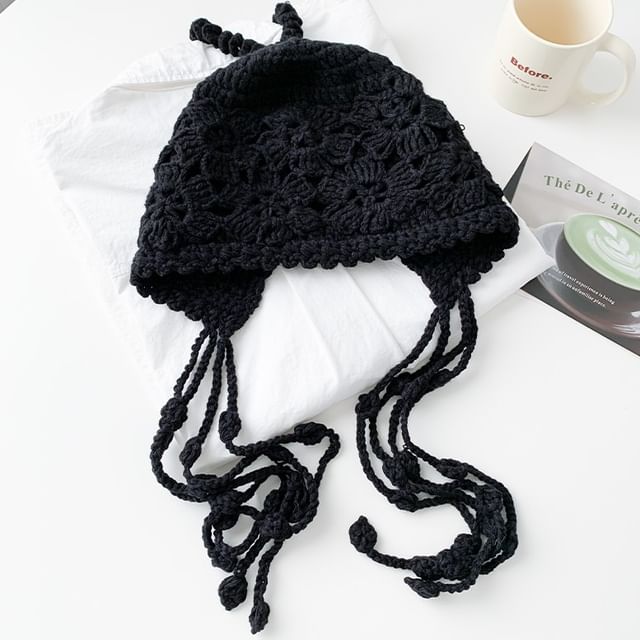 Amandier-Plain Crochet Knit Bonnet Hat