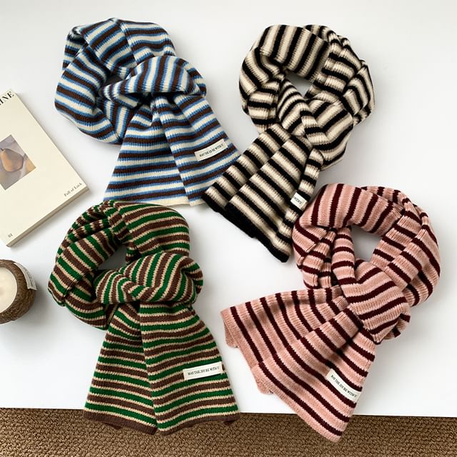 Amandier-Striped Knit Scarf