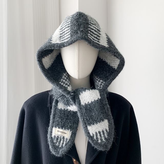 Amandier-Two Tone Hooded Knit Scarf