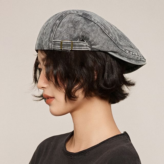 Amandier-Washed Denim Newsboy Cap