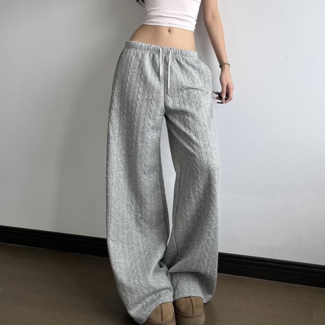 Amyway-Drawstring Waist Plain Baggy Pants