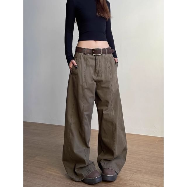 Amyway-Low Rise Plain Baggy Cargo Pants