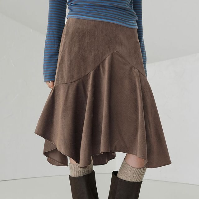 Amyway-Mid Rise Plain Midi A-Line Skirt