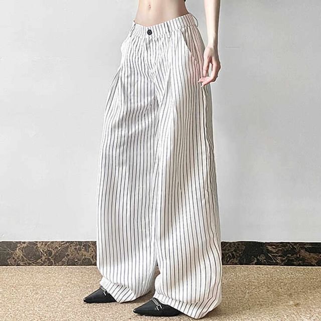 Amyway-Mid Rise Striped Wide Leg Pants