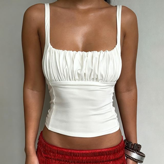 Amyway-Scoop Neck Plain Ruched Camisole Top