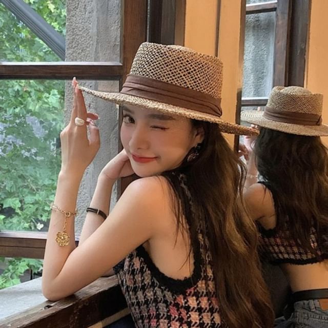 Anavanda-Banded Straw Boater Hat