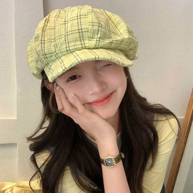 Anavanda-Plaid Newsboy Cap