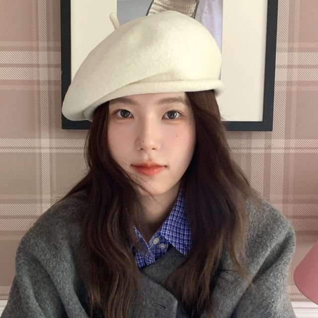 Anavanda-Plain Wool Beret Hat