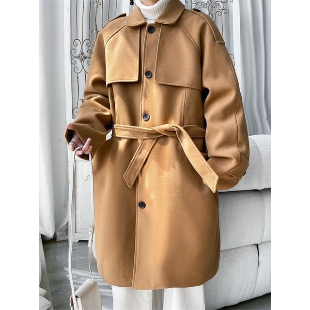 Andrei-Collared Plain Panel Midi Button Coat