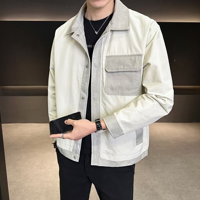 Andrei-Collared Two Tone Button-Up Denim Jacket