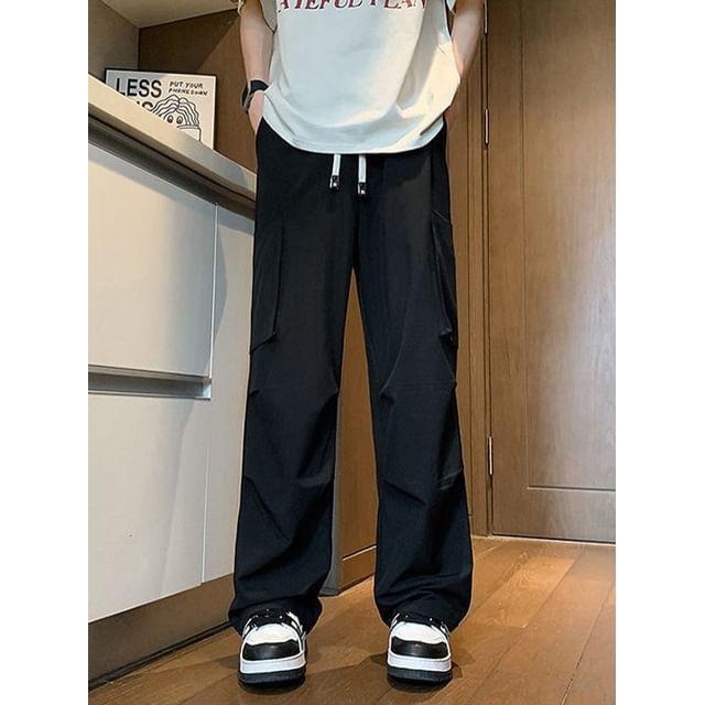 Andrei-Drawstring Waist Plain Loose Fit Cargo Pants