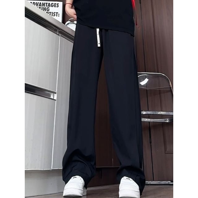 Andrei-Drawstring Waist Plain Loose Fit Sweatpants
