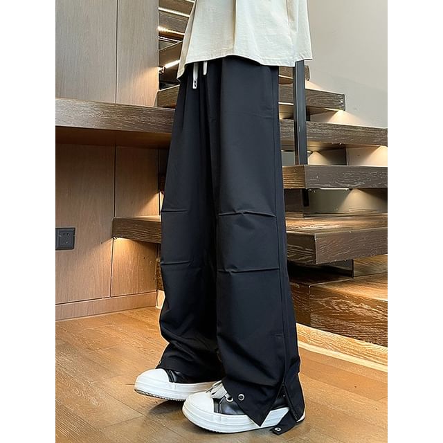 Andrei-Drawstring Waist Plain Straight Leg Pants