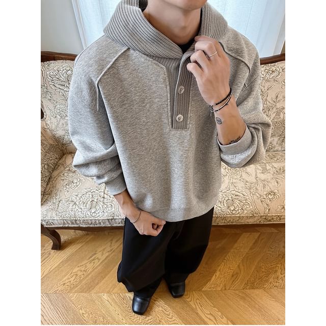 Andrei-Henley Raglan Knit Panel Hoodie