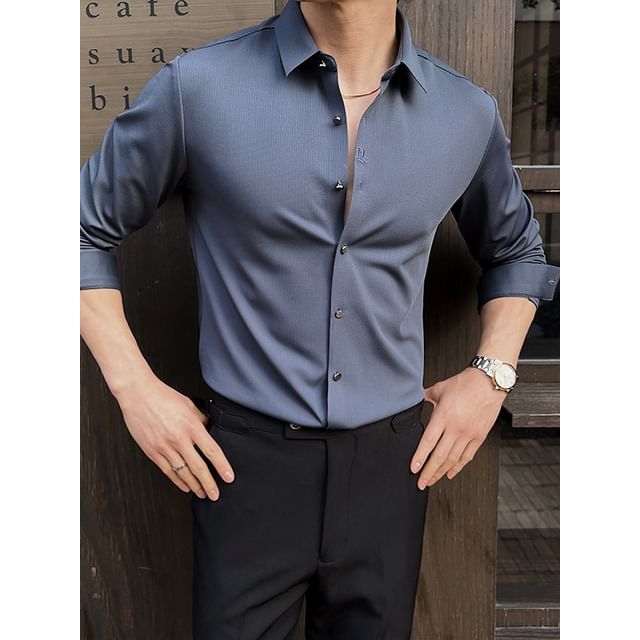 Andrei-Long-Sleeve Plain Slim Fit Shirt