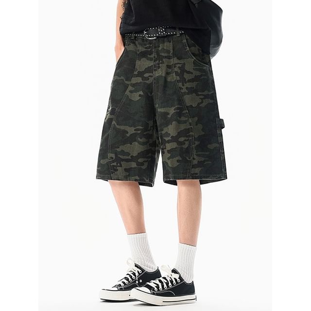 Andrei-Mid Waist Denim Cargo Shorts