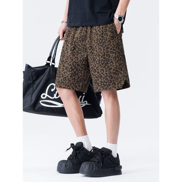 Andrei-Mid Waist Leopard Print Shorts