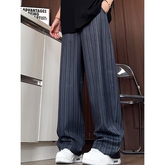 Andrei-Mid Waist Striped Loose Fit Pants