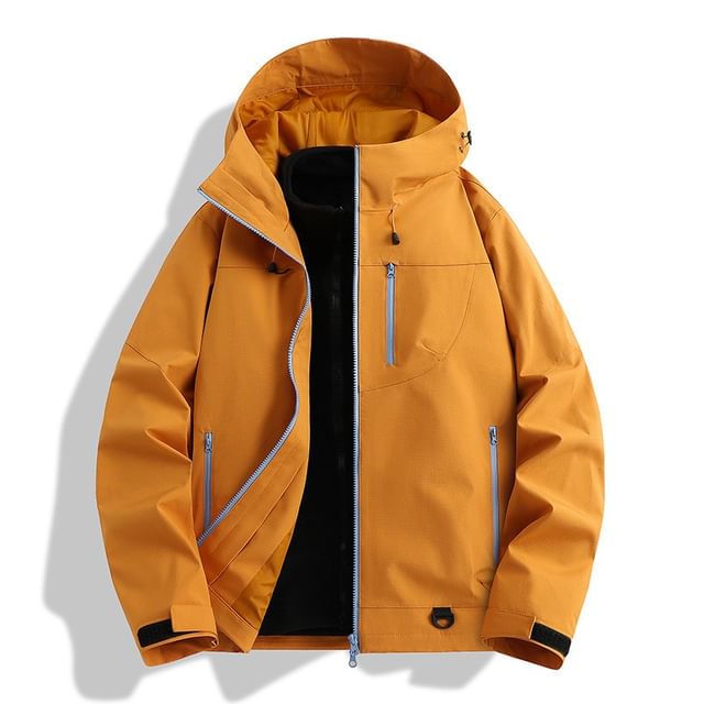 Andrei-Stand Collar Hooded Zip Jacket Fleece Jacket Set