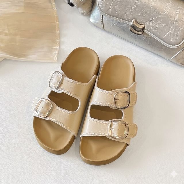 Anjay-Faux Leather Buckled Strap Platform Slide Sandals