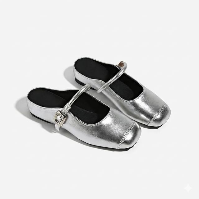 Anjay-Faux Leather Glitter Cap Mules