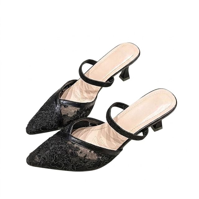 Anjay-High Heel Pointy Lace Mules