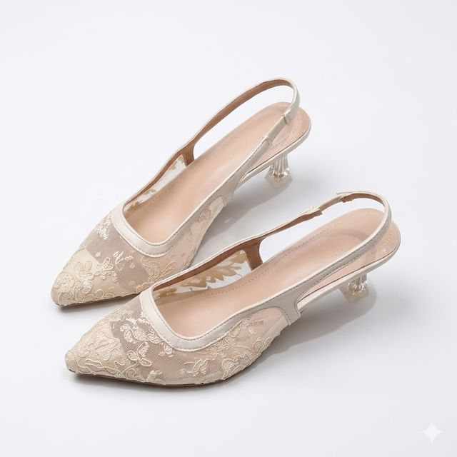 Anjay-High Heel Pointy Lace Slingback Sandals