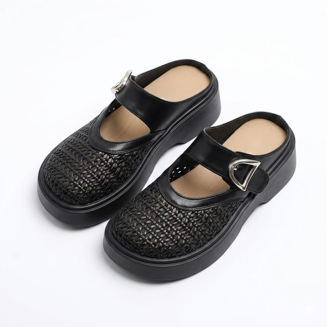 Anjay-Platform Woven Panel Mary Jane Mules