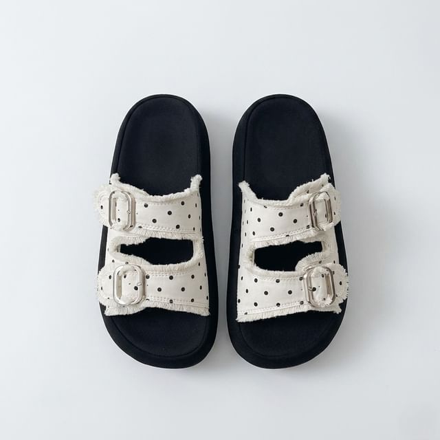 Anjay-Polka Dot Buckled Strap Platform Slide Sandals