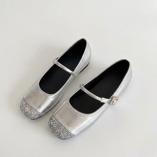 Anjay-Square Toe Glitter Panel Hidden Wedge Mary Jane Pumps