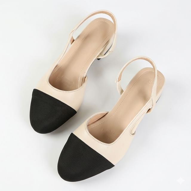 Anjay-Two-Tone Low Block Heel Slingback Sandals