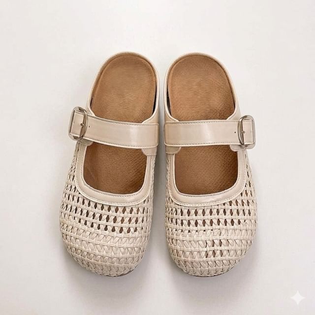 Anjay-Woven Panel Mary Jane Mules