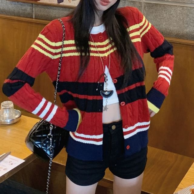 ANORA-Awning Stripe Button-Up Cardigan