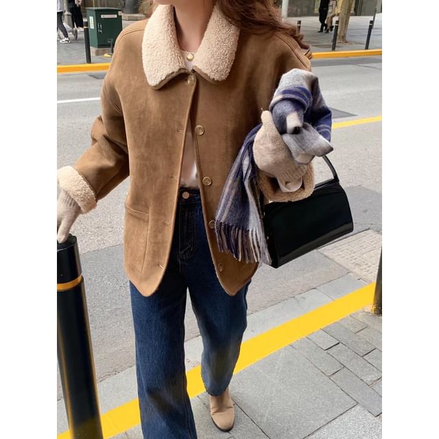 ANORA-Collared Fleece Single Breasted Jacket