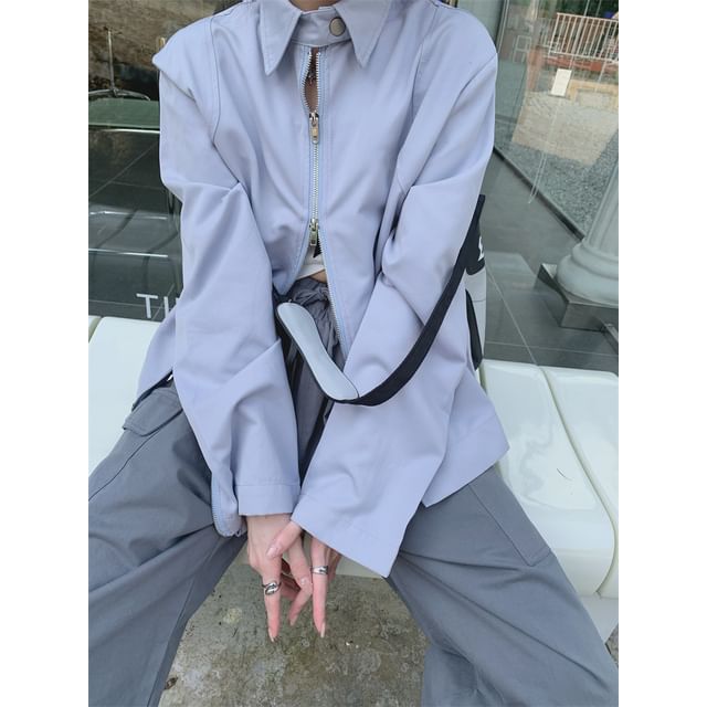 ANORA-Collared Zip-Up Plain Jacket