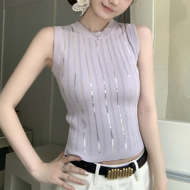 ANORA-Crew Neck Striped Tank Top
