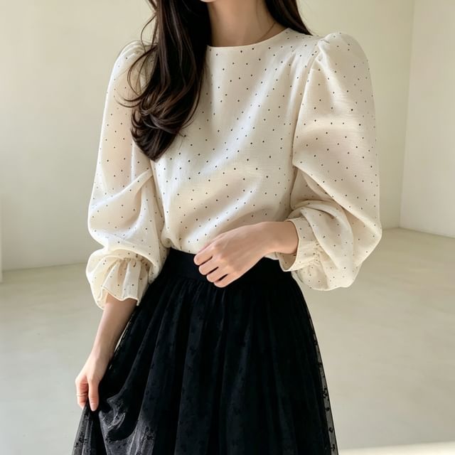 ANORA-Long-Sleeve Puff-Sleeve Bow Neck Blouse