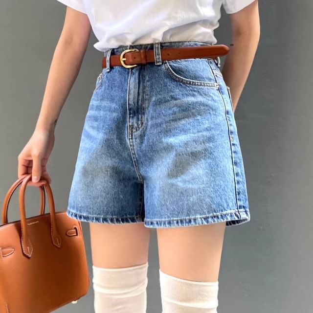 ANORA-Mid Rise Washed Denim Shorts