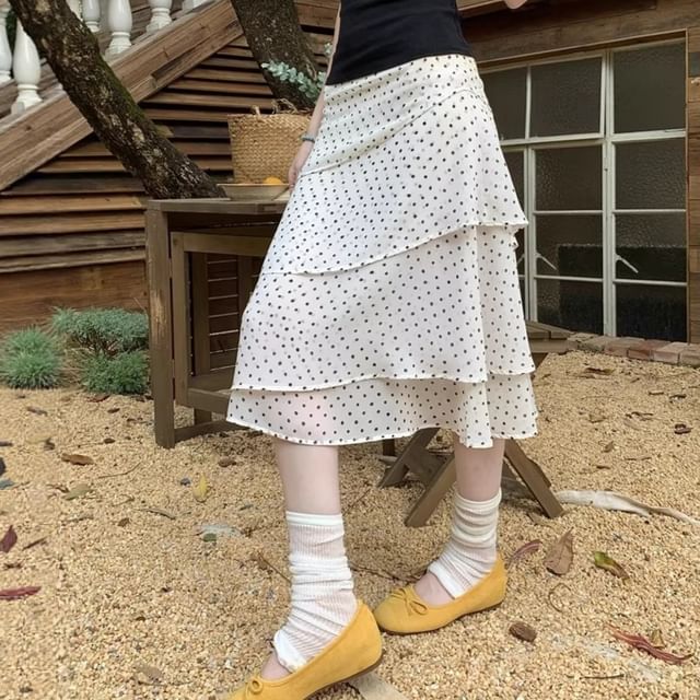 ANORA-Mid Waist Dotted Midi Skirt
