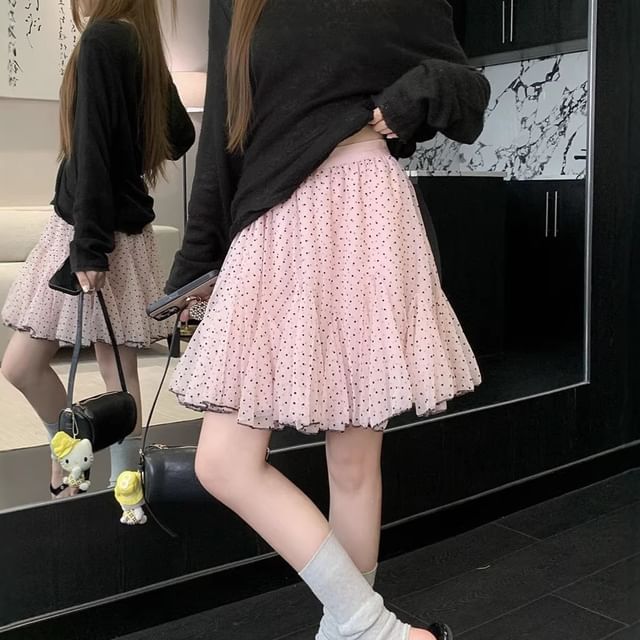 ANORA-Mid Waist Dotted Mini A-Line Skirt