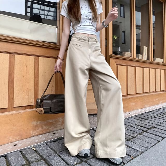 ANORA-Mid Waist Plain Baggy Pants
