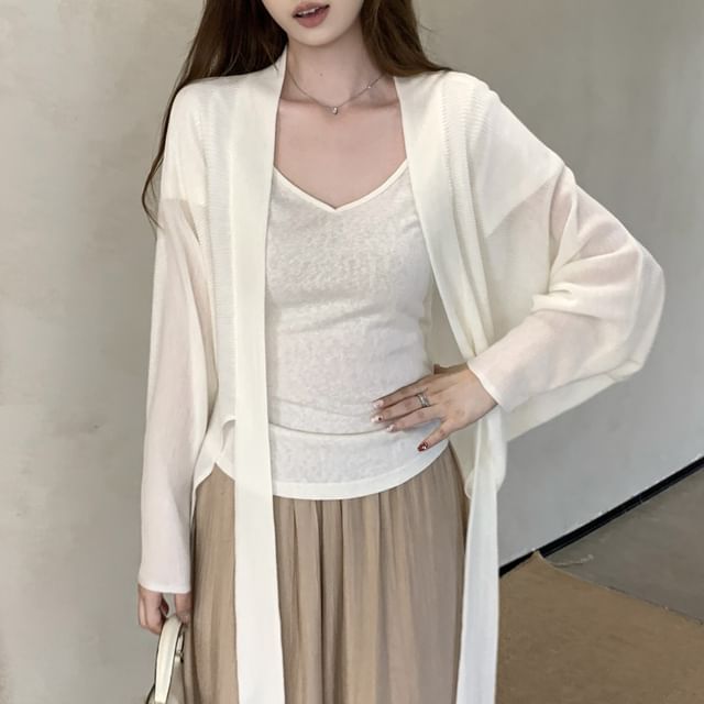 ANORA-Plain Lace-Up Cardigan