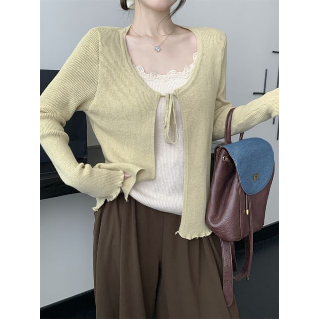ANORA-Round Neck Plain Tie Front Cardigan